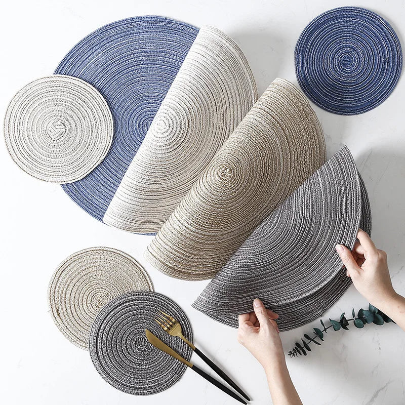 Round Woven Linen Placemats Set