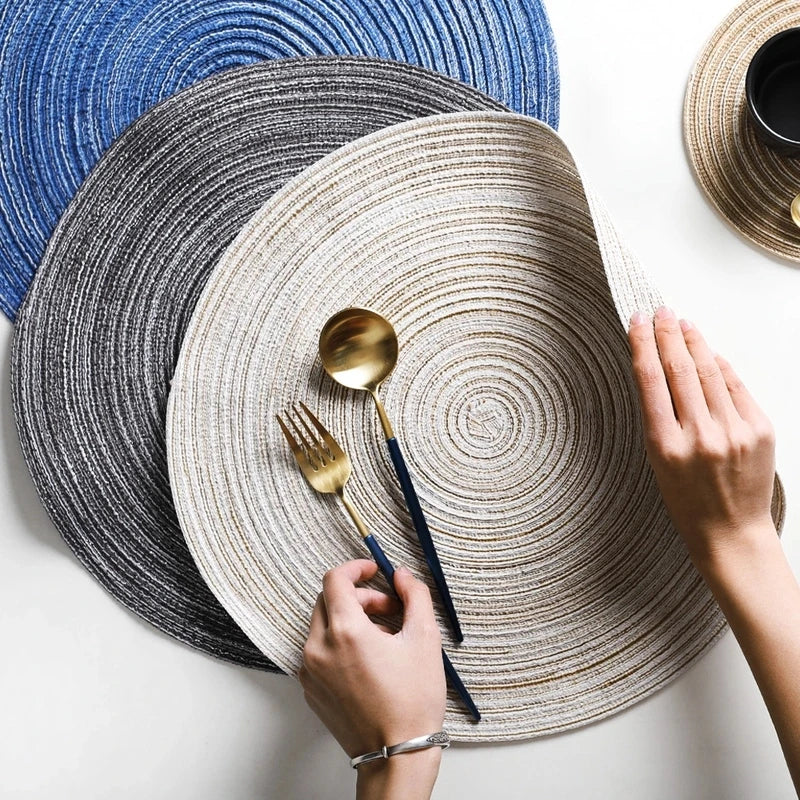 Round Woven Linen Placemats Set