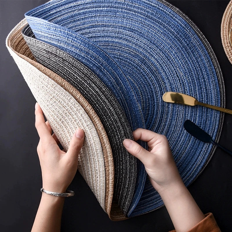 Round Woven Linen Placemats Set